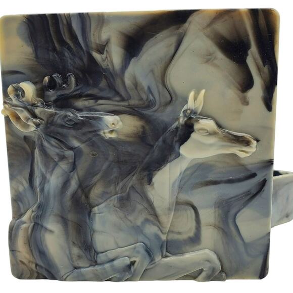 Hickok Stag Box Horse Gray Black Marble Embossed Acrylic Trinket Jewelry Vintage - Picture 1 of 10